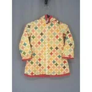 Persnickety Rain Coat Girls 6 Multicolor Hooded Cotton Laminate Ruffle Geometric